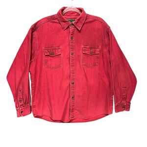 VTG 90s True Grit Mens L Red Plaid Shacket Chore Shirt Jacket Distressed USA